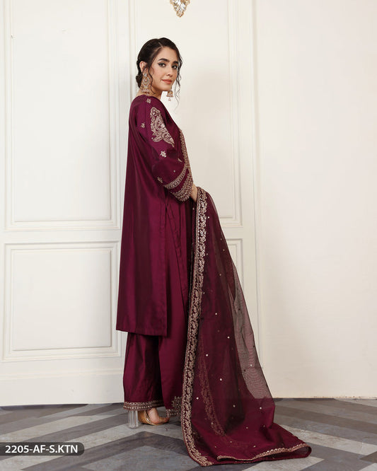 Embroidered Chambray Katan Suit | 2205-AF-S.KTN 2205-AF-S.KTN-PRL-S